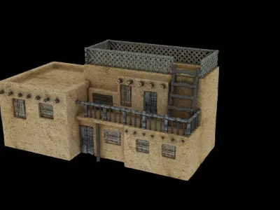Mud houses with enviroment 3D model