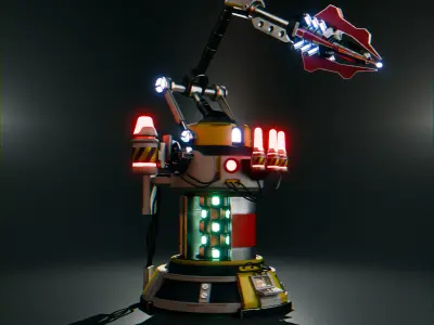 Stationary Teleport Gun - Retro-Sci-Fi Low-poly 3D model