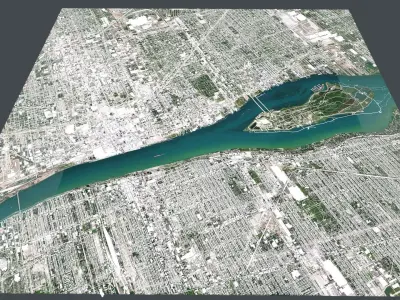 Cityscape Detroit USA 3D model