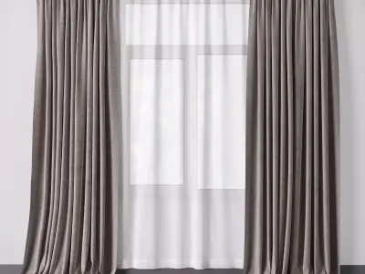 Curtains with metal curtain rod 01 Low-poly 3D model
