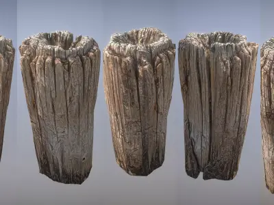 Wooden pole from a seaside Low-poly 3D model