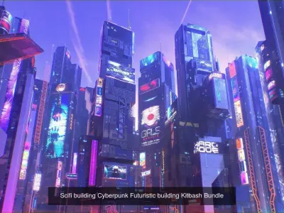 Cyberpunk Scifi Building collection bundles 3D Model Pack