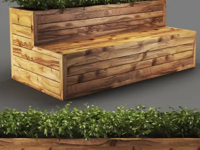 bench322 wooden planter box 3D model