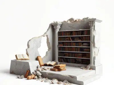 Eroded Library Collapse Environmental Scene model pack Low-poly 3D model