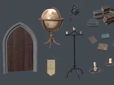 Medieval Fantasy Library model pack low-poly PBR Low-poly 3D model