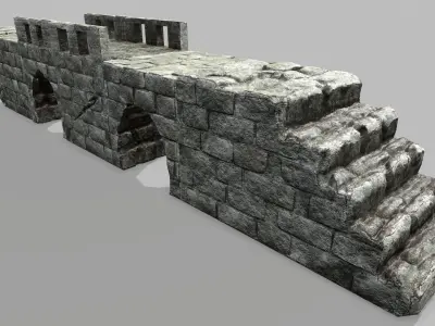 Stair Set brick wall Low-poly 3D model