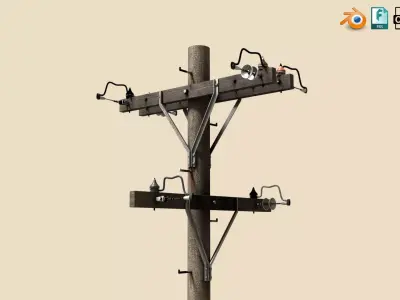 Wooden Old Telephone Electricity Line Western Style  Low-poly 3D model