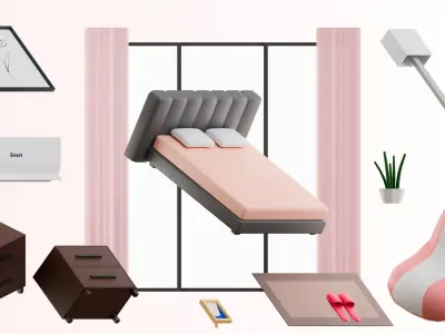 Low Poly Interior Bedroom Low-poly 3D model