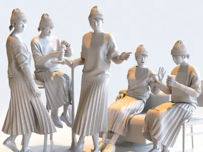 Posed Asian Casual Woman - 5 Pack 5 - C1-F5M 3D model