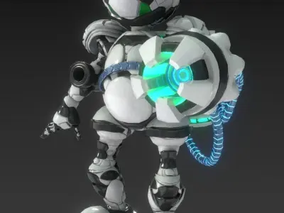Robot with wires Low-poly 3D model