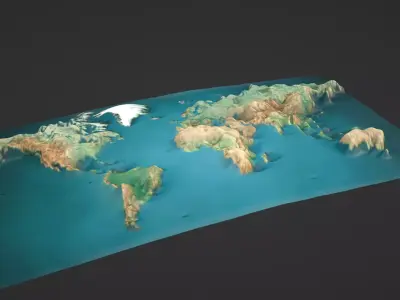 World Map Topography Low-poly 3D model