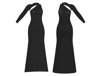 Ladies Kleid One Shoulder Black Maxi Dress Low-poly 3D model