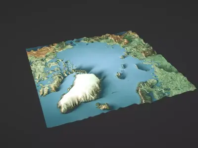 Arctic Ocean North Pole Map Topography Low-poly 3D model