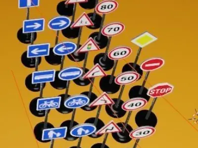 French Traffic Sign 3D Model Pack - 43 Different Signs Low-poly 3D model
