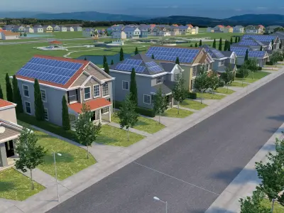 Suburban residential scene  villa  house Low-poly 3D model