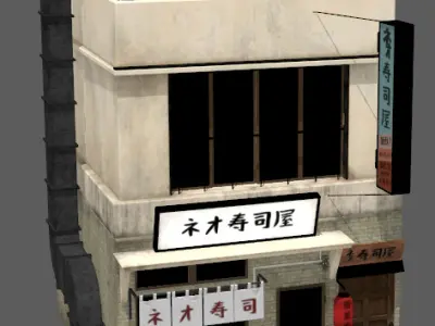 Realistic sushi restaurant architecture house Low-poly 3D model