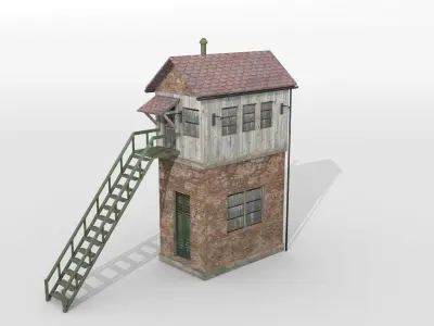 Old German railway signal tower Low-poly 3D model
