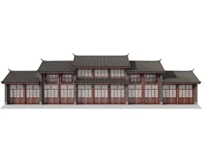 Japan Historic Wooden Street House Row 3D model