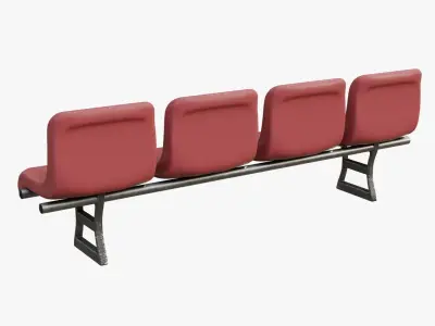 Red 4 Seats Waiting Room Bench Airport Low-poly 3D model