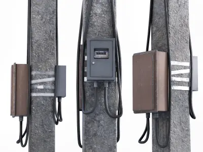 Concrete Power Line Pole with Transformer 3D model