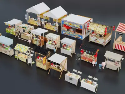 Colorful Street Food Market Stalls Pack 3D model