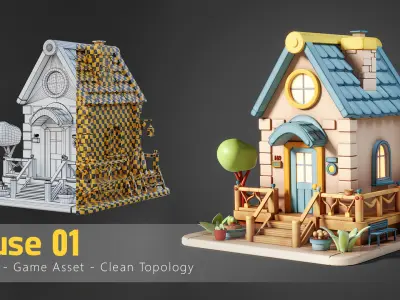 16 Stylized Building - kitbash Low-poly 3D model