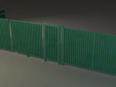 Modular Corrugated Metal Fence Low-poly 3D model