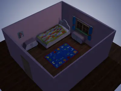 Cartoon Pink Kids Room 3D model