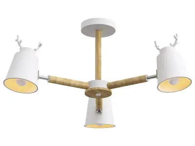 deer b ceiling light with three wooden lamps 3D model