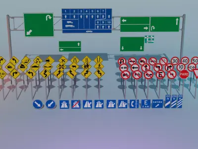 Complete Pack of 79 Traffic Signs 3D Models Low-poly 3D model