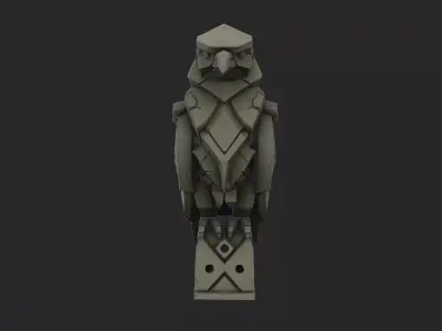 Stylized Stone Raven Statue  Low-poly 3D model