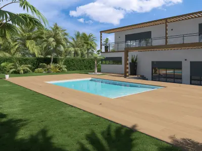 Exterior Scene Modern Villa With Pool Without Furnitures 3D model