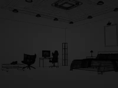 Bedroom with walls and ceiling Low-poly 3D model