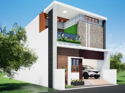 House 124 with aerial view 3D model