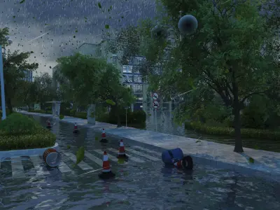 Typhoon rainstorm natural disaster 3D model