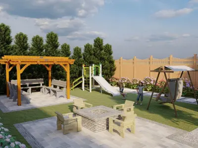 Backyard landscape design with realistic 3d render 3D model