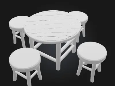 Rustic Gathering Set  Warmth and Simplicity for Communal Spaces 3D model