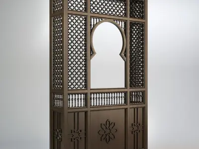 Mashrabiya 2 wooden door with decorative carvings 3D model