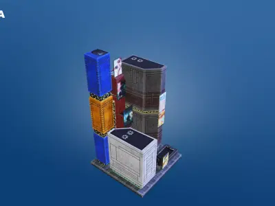 Low Poly Sci-Fi Building 6 - Plaza - Pixel City 3D Asset Pack Low-poly 3D model