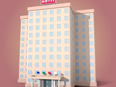 Cartoon Building - School University Hotel Motel Hospital Police 3D Model Pack