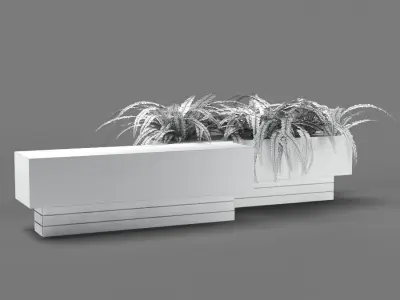 bench1108 wooden planter with plants 3D model