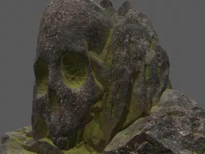 skull mosy rock Low-poly 3D model