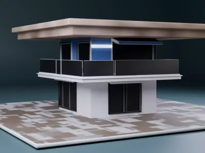 Modern Minimalist Two-Storey House  Low Poly 3D Model Low-poly 3D model