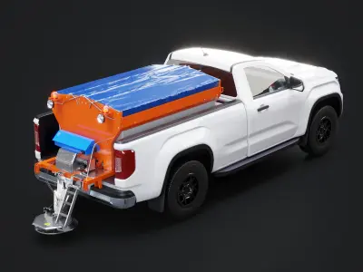  Snow Plow Pickup Truck 3D Model - Winter Service Utility Vehicle with Spreader 
