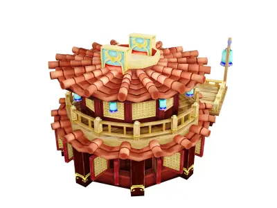Stylized Asian Teahouse Pavilion - Game-Ready Modular Building 3D model