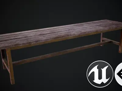 Bench wooden Low-poly 3D model