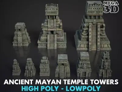 9 Ancient Mayan Temple Towers 3D Asset Pack 250814 Low-poly 3D model