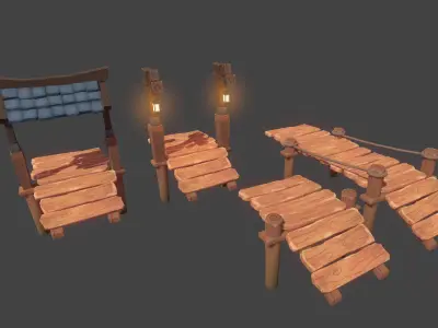 Toon Modular Bridge - Game Props Low-poly 3D model