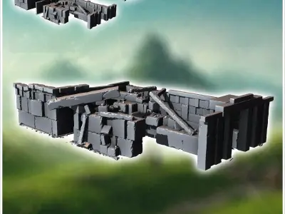 Ruin of stone building with wooden beams 13 - Modern WW2 WW1 Wor 3D print model