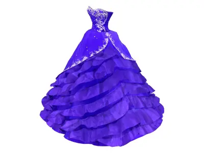 Strapless Ball Gown with Ruffles Low-poly 3D model